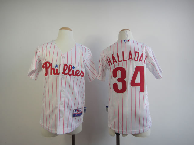 Youth Philadelphia Phillies 34 Halladay White MLB Jerseys